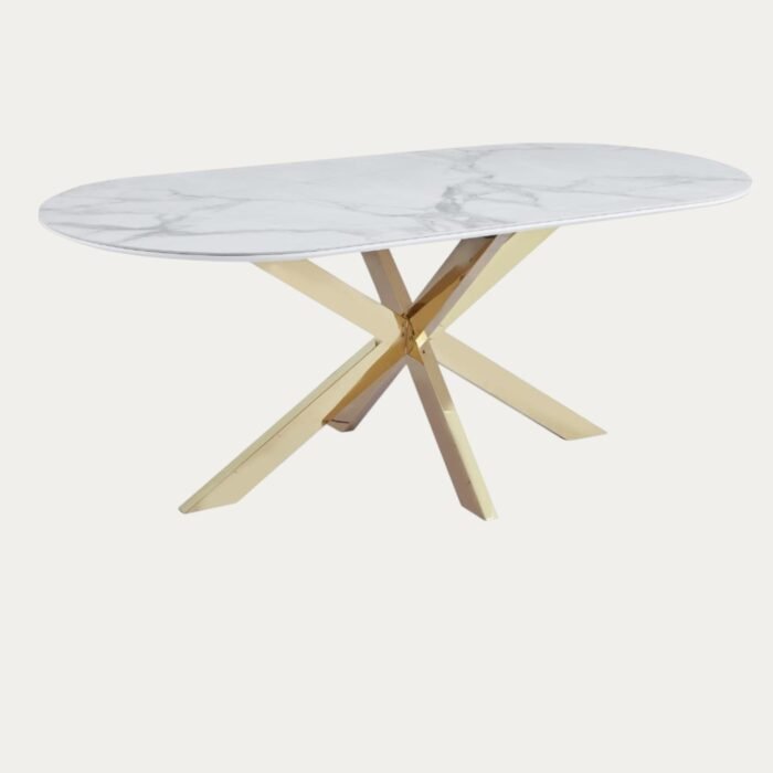 Tables en Céramique Effet Marbre Blanc et Bases Métalliques - Meublei