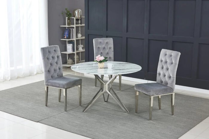 Table a manger en verre trempé et pieds en acier inoxydable - Meublei