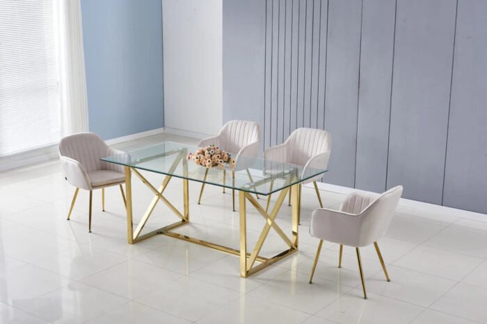 Table a manger en verre trempé et pieds en acier inoxydable - Meublei