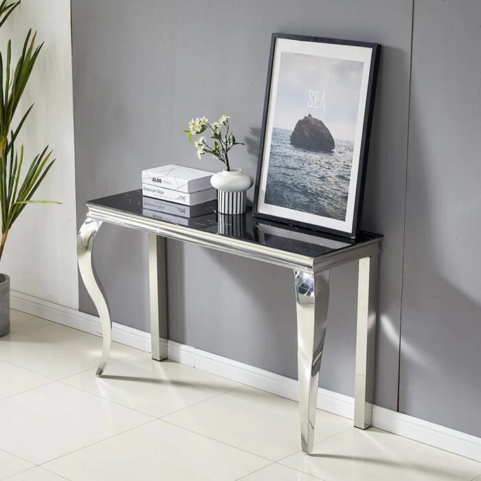 Console  en marbre blanc ou noir structure doré ou argenté - Meublei