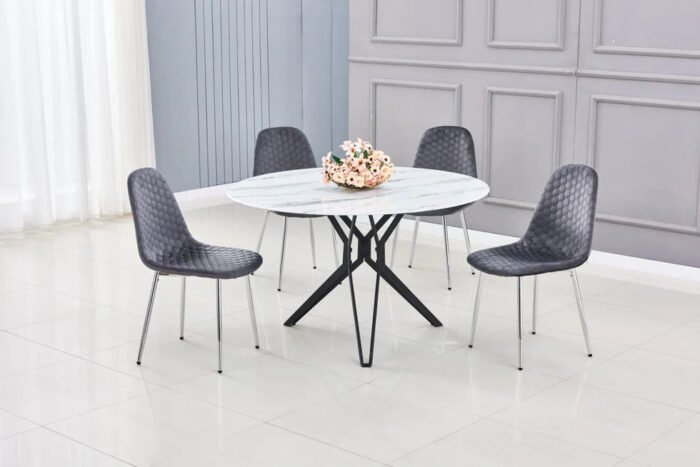 Table a manger en verre trempé et pieds en acier inoxydable - Meublei