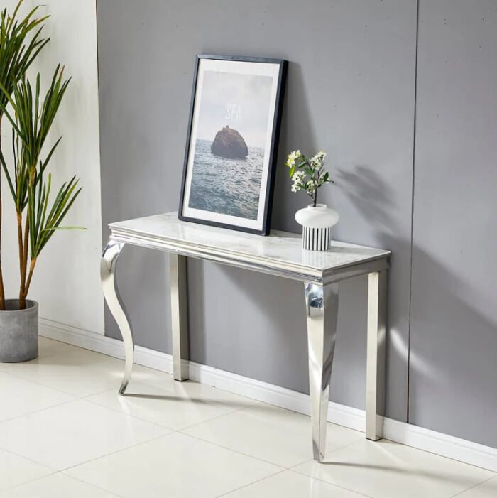 Console  en marbre blanc ou noir structure doré ou argenté - Meublei