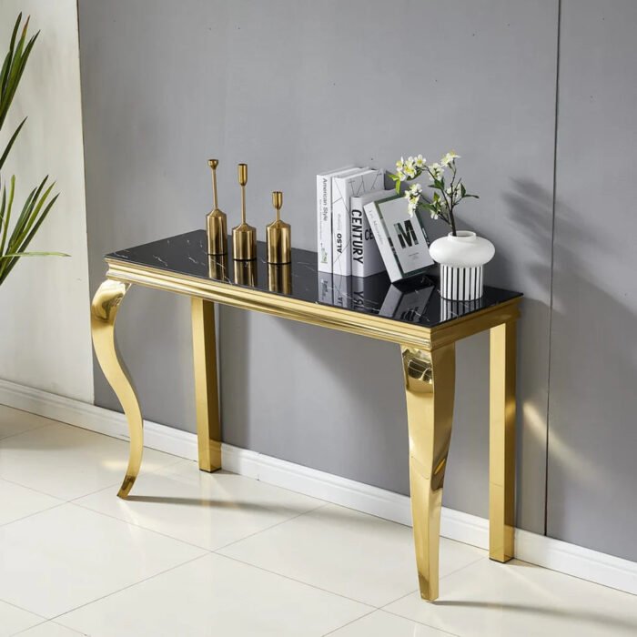 Console  en marbre blanc ou noir structure doré ou argenté - Meublei