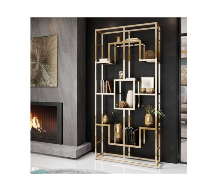 Étagère Moderne en Structure Métallique avec Plateaux en Verre Trempé – 100 x 30 x 180 cm - Meublei