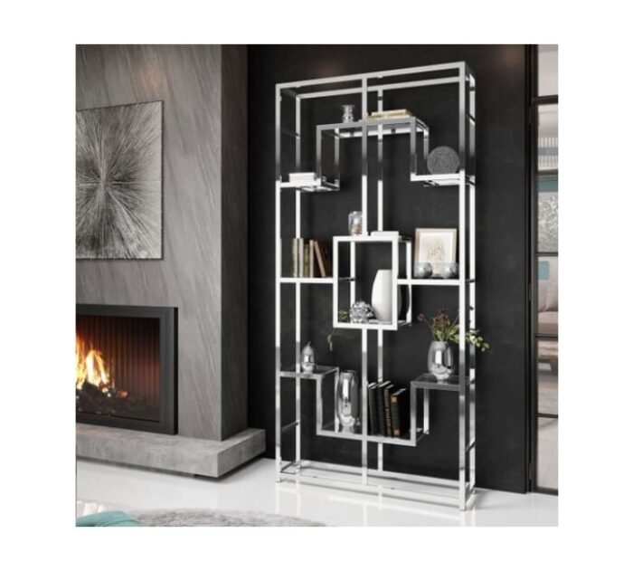 Étagère Moderne en Structure Métallique avec Plateaux en Verre Trempé – 100 x 30 x 180 cm - Meublei