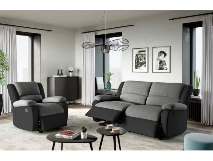 Canapé de relaxation avec 2 assises XXL en microfibre et simili - Meublei