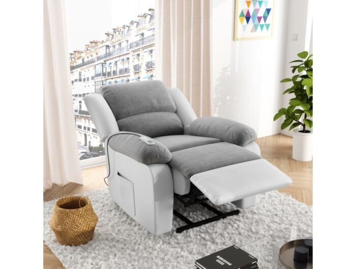Fauteuil de relaxation électrique 9121 releveur, massant et chauffant en microfibre et simili - Meublei