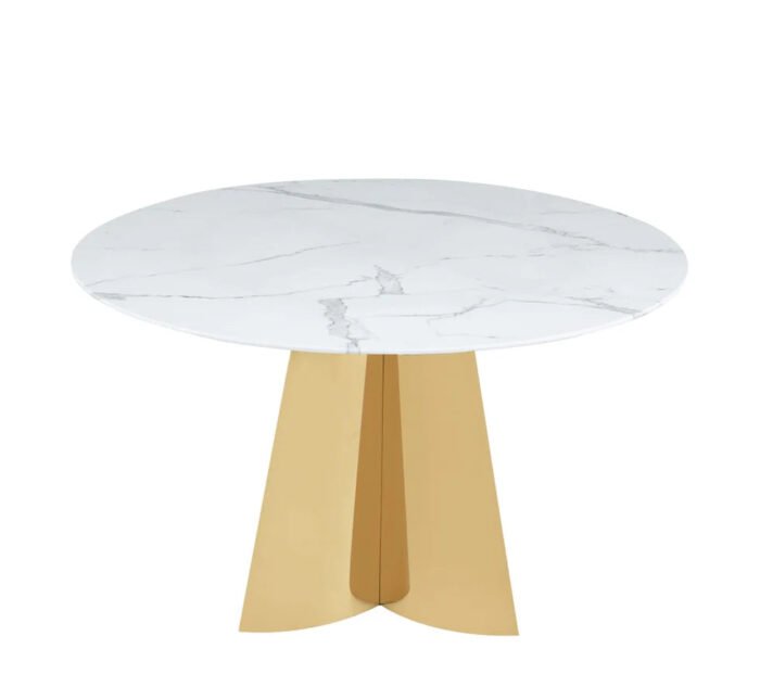 Table a manger avec plateau en verre trempé et piètement en acier inoxydable - Meublei