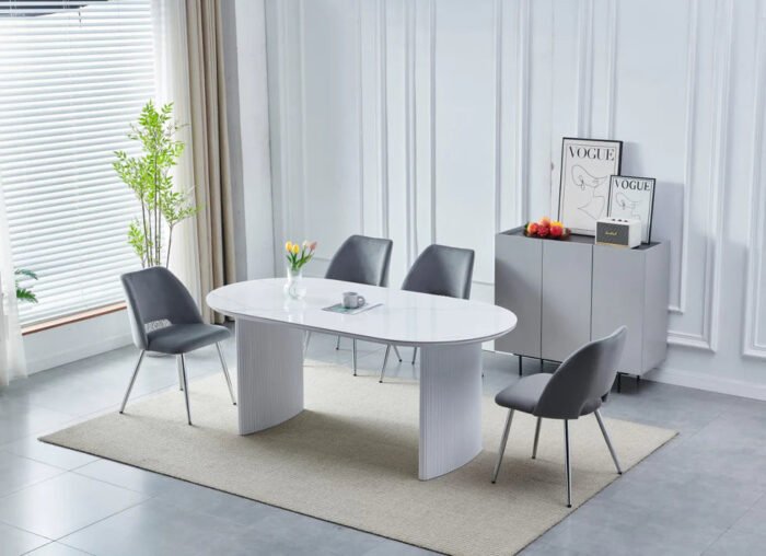 Table à Manger Céramique avec Piètement en Bois Laqué - Meublei