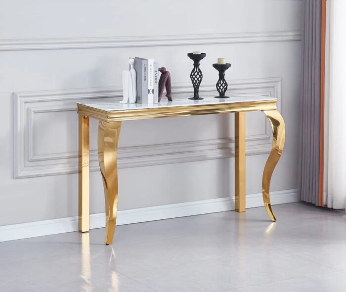 Console  en marbre blanc ou noir  structure doré ou argenté - Meublei