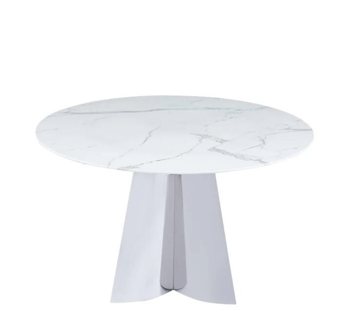 Table a manger avec plateau en verre trempé et piètement en acier inoxydable - Meublei
