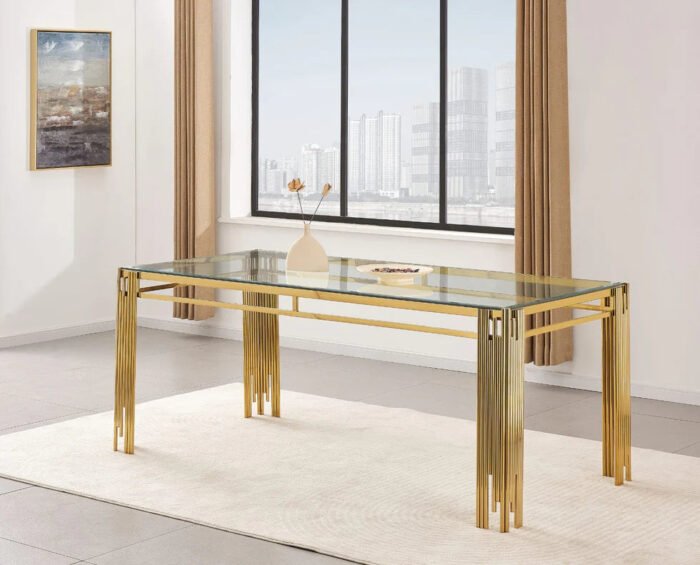 Table a manger FLUTE, marbre, verre et métal doré, argenté - Meublei