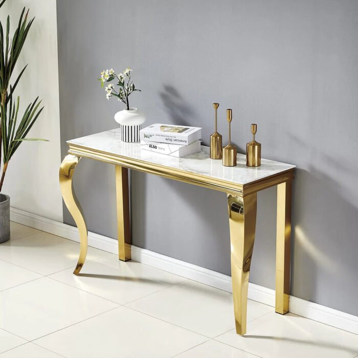 Console  en marbre blanc ou noir structure doré ou argenté - Meublei