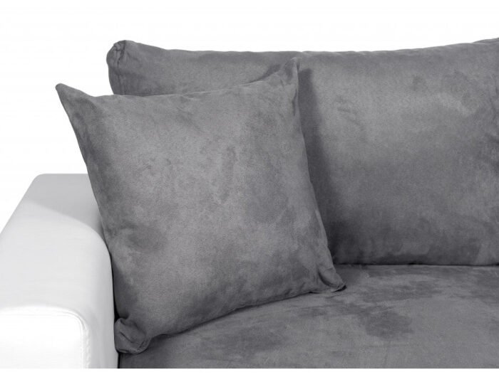 Canapé panoramique U PLUS convertible avec 2 coffres et 2 poufs en simili et microfibre - Meublei