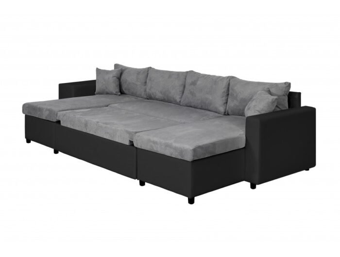 Canapé panoramique U PLUS convertible avec 2 coffres et 2 poufs en simili et microfibre - Meublei
