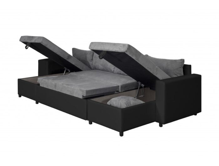 Canapé panoramique U PLUS convertible avec 2 coffres et 2 poufs en simili et microfibre - Meublei