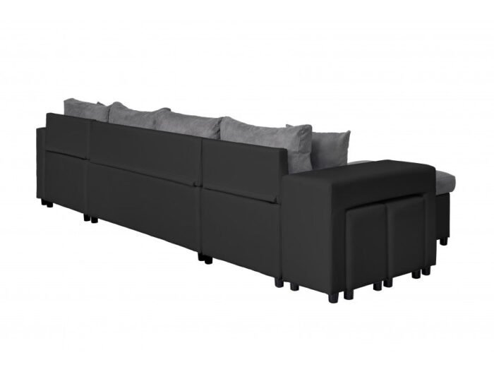Canapé panoramique U PLUS convertible avec 2 coffres et 2 poufs en simili et microfibre - Meublei